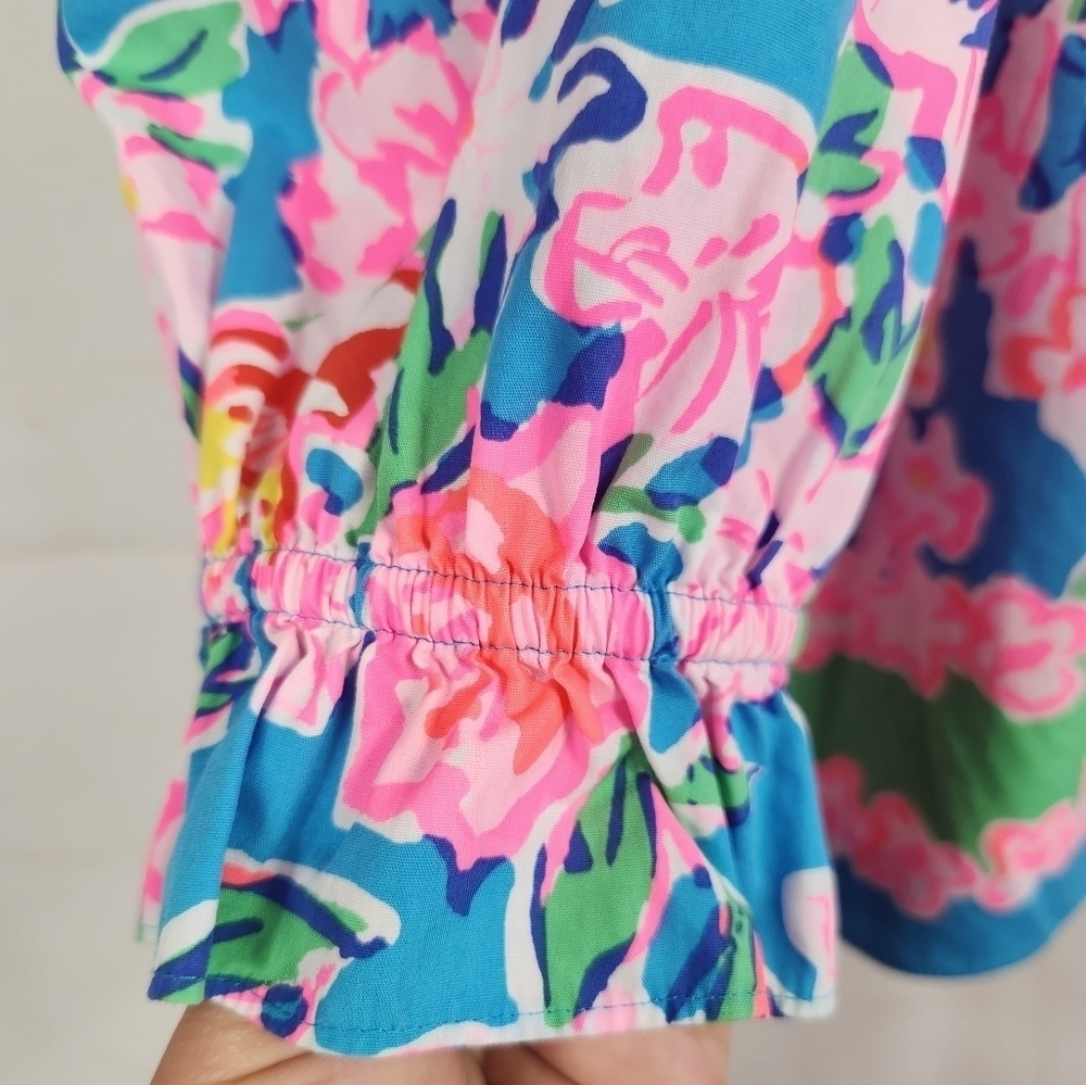 Lilly Pulitzer Preppy Colorful Trista Blouse Top Multi Rose to the Occasion L - Picture 9 of 14